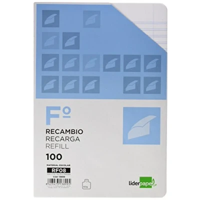 Imagen de Liderpapel RECAMBIO FOLIO 100 HOJAS 60G/M2PAUTA 5ª 2.5MM CON MARGEN 4 TALADROS, RF08
