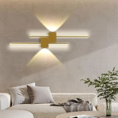 Imagen de ITETONE lámpara de Pared LED Moderna, Luces para baño, Aplique Dorado/Negro, Lineal Regulable, Tira Larga, Dormitorio, Sala Estar, Hotel