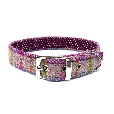 Imagen de Ditsy Pet Harris Tweed Collar para perro con hebilla (ciruela a cuadros, L)