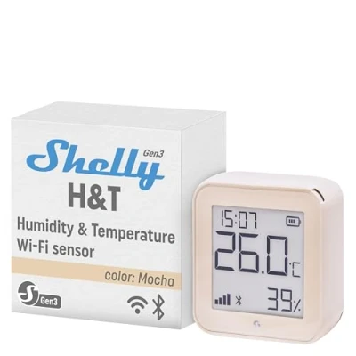 Imagen de Shelly H&amp;T Gen3 Moca Sensor De Temperatura y Humedad Wi Fi Bluetooth Automatizacion Del Hogar No Hub Requerido Batería Larga Duración Montaje En Pared