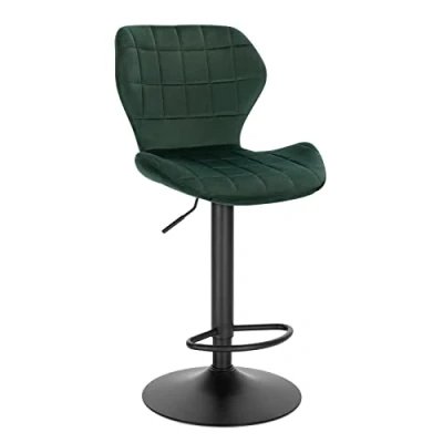 Imagen de WOLTU 1X Taburete de Bar Giratorio 360 Taburetes Altos Terciopelo con Respaldo y Reposapiés Silla Barra Cocina Ajustable en Altura 60 82 cm, Verde Oscuro BH324dgn 1