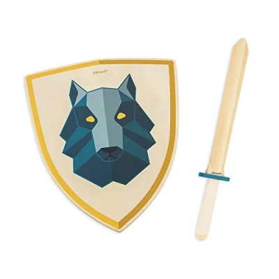 Imagen de Janod Juego Caballero Lobo Escudo y Espada de Madera Juguete Imitación al Aire Libre Educativo Imaginación Motricidad Certificado FSC A partir 3 Años, J03170