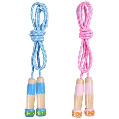 Imagen de OTraki Cuerda Saltar Niños, Comba de Niños Ajustable con Mango Madera 2 Pack Jumping Rope Kids 2M, Skipping Algodón para Adulto Jump Ropes al Aire Libre