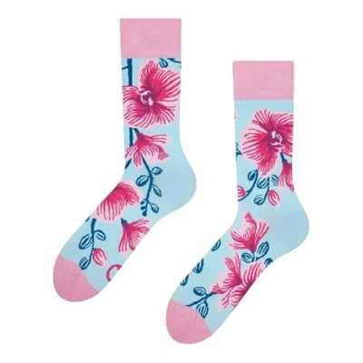 Imagen de Dedoles Calcetines Unisex Hombre Mujer y Niños Algodón muchos diseños divertidos Fútbol Bicicleta diferente izquierda derecha, color: Rosa, diseño: Orquídeas, tamaño: 35 38