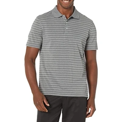 Imagen de Amazon Essentials Polo de Golf Secado Rápido Ajuste Entallado Hombre, Gris Chiné Moyen Rayas, S