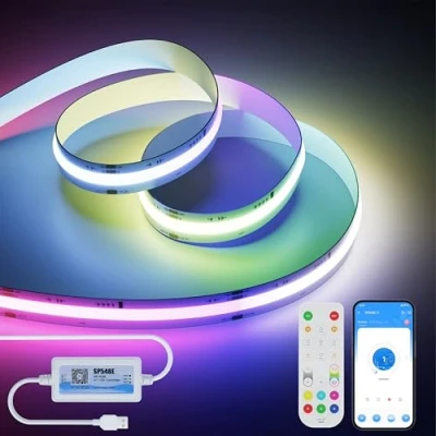 Imagen de OULARA Tira LED RGB Smart IC USB COB direccionable por píxeles, 3 m Stripe color de cinta flexible que cambia con Alexa/Google Assistant Music Mode para decoración fiestas