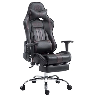 Imagen de Silla Racing XL Limit Tapizada en Cuero sintético I Gaming con Soporte Metal Cromado Oficina Ruedas Gamer Regulabl, Color:Negro/marrón, Reposapiés:con reposapiés