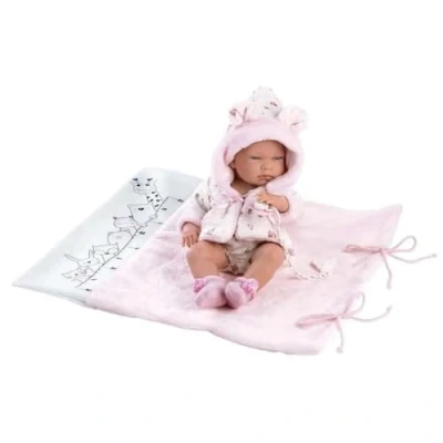 Imagen de Llorens 1073898 nica Muñeca con Ojos Azules y Cuerpo Fijo, Incluye Traje Rosa, Chupete Manta Suave, 40 cm