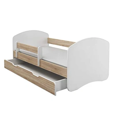Imagen de Cama infantil y juvenil Acma II con un cajón colchón, color blanco gris roble Talla:160x80 cm + Schublade