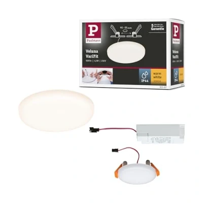 Imagen de Paulmann 92387 Panel LED, luminaria empotrable Veluna VariFit IP44, blanco cálido, 75 mm, redondo, incl. 1x4,5 W, satinado, plástico, 3000K