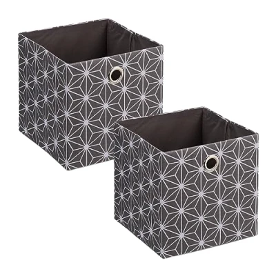 Imagen de Relaxdays Aufbewahrungsbox Grau im 2er Cajas Almacenaje Tela Estampado Geométrico, Set de 2, 30,5 x 30 cm, Estanterías, Plegables, Gris y Blanco, Poliéster