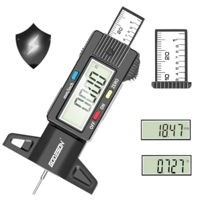 Imagen de digital medidor profundidad la banda de rodadura del neumático GODESON, con pantalla LCD grande para motocicleta, coche, camión en pulgadas/mm