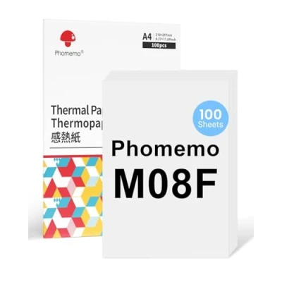 Imagen de Phomemo Papel Térmico M08F A4 Compatible Con M832 M834 Q302 y Otras Impresoras Portátiles A4, de Impresora M832, 100 hojas
