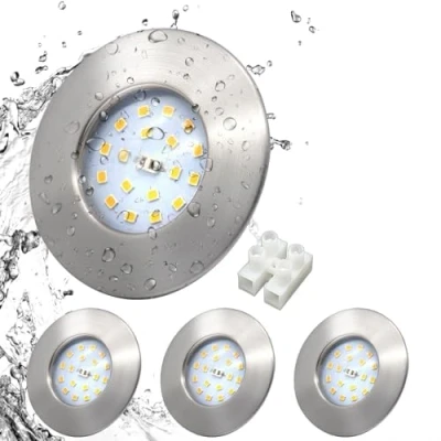 Imagen de HiBay 4pcs LED Empotrable Foco Set Ultra Plano Ronda Níquel Mate Techo Spots 5W 500lm 3000K Módulo 60mm 65mm Spot IP44 Blanco Cálido [Clase de Energía F].