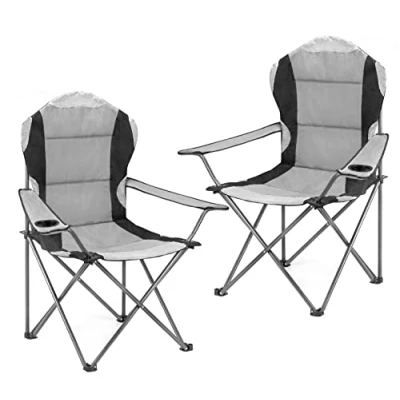 Imagen de Hyfive sillas de camping plegables lujo acolchadas con soporte para taza respaldo alto, color gris 2