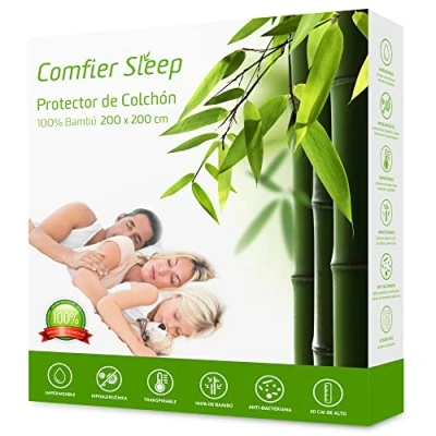 Imagen de Protector Colchon 200x200 Impermeable Cubre colchón Transpirable e Fresca, Funda de bambú, Hipoalergénico, Anti Ácaros 200 x