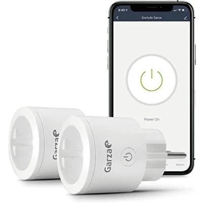 Imagen de Garza Smart Pack de 2 Enchufes Wifi Inteligentes, Programables, 2.4GHz, Con medidor consumo, Control remoto por app y voz Alexa/Google, Blancos