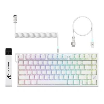 Imagen de ATTACK SHARK R82 HE Teclado Gaming 75% con Cable, Cable LED C01ULTRA, Interruptores Magnéticos, 8000Hz, Precisión Ultra 0,005mm RT Tech, RGB, 5 Capas de Amortiguación Sonido(Contornos Blancos)