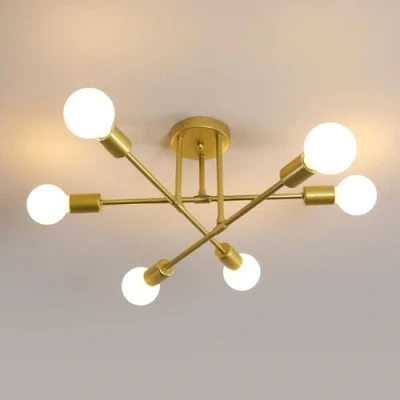 Imagen de niuniaj Lámparas de Techo Retro,6 Luces industriales,Plafon Sputnik E27,Lámpara Araña Moderna para Dormitorio, Sala Estar, Cocina, Comedor,Dorado(Sin Bombilla)