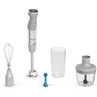 Imagen de Moulinex Batidora de inmersión, tecnología cuchillas Powelix, modo silencioso, 20 velocidades, para hielo picado, turbo, salpicaduras, picadora, Quickchef+ DD67EB10