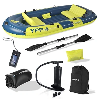 Imagen de Hoberg Barca Hinchable de 4 plazas YPP 4&quot; para Personas Mide 322 x 165 cm y cargable hasta 360 kg con 2 Bancos, remos, Bomba, Kit reparación, Soportes Pesca Otros Accesorios