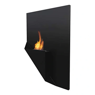 Imagen de KRATKI Chimenea de Pared Decorativa Papa, 900 x 650 mm, Recipiente 0,2 L, Color Negro, Ideal para casa, salón o Dormitorio, Certificado TÜV Rheinland
