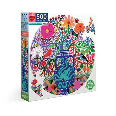 Imagen de eeBoo eeBoo&#039;s Love Birds and Flowers Piece Round Jigsaw Aves PZFBDF Puzzle cartón Reciclado, Rompecabezas para Adultos, 500 Piezas, Color