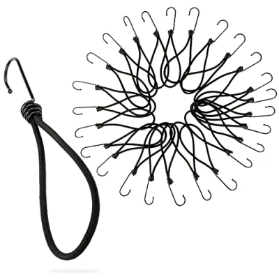 Imagen de PRETEX Pulpos Elasticos con Ganchos Set de 25x23 cm + Fijaciones Pulpo Tensores Resistentes Transporte, Moto, Acampar, Equipaje y Lonas, Negro