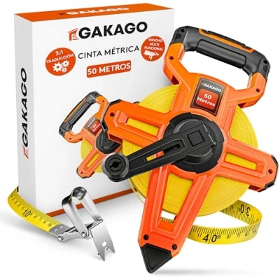 Imagen de Gakago cinta métrica 50m enrollable de 3 pliegues con palanca plegado Mango ergonómico y antideslizante Rollo punta marcadora