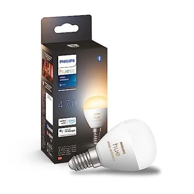 Imagen de Philips Hue Bombilla LED inteligente Esférica, casquillo E14, 5.1W 470 lúmens, Luz Blanca de Cálida a Fría, Compatible con Alexa y Google Home
