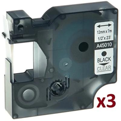 Imagen de Cartridges Kingdom 3 Cintas de Etiquetas compatibles con Dymo D1 45010 (12mm x 7m) Negro sobre Transparente