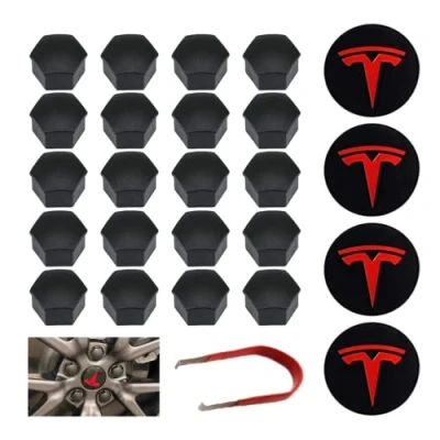Imagen de Juego de tapacubos Magic Select, Compatible con Tesla Coche Modelo 3 Kit Tapas Centro Rueda y Tuercas Llantas. (4 centrales + 20 Tuerca)