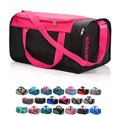 Imagen de Bolsa de Deporte Gimnasio Fitness Viaje Vacaciones Deportiva Bolso Universal con Bandolera plegada Ideal para jóvenes y Adultos, Hombre Mujer 20L 40L (Rosa/Negro, 20 L)