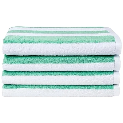 Imagen de Amazon Basics Paquete de 2 toallas playa y piscina, rizo 100 % algodón, suave absorbente, (76 x 152 cm), Verde