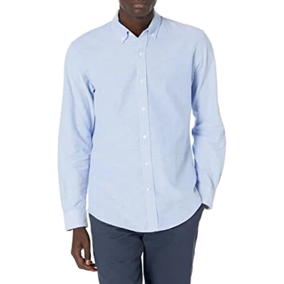 Imagen de Amazon Essentials Camisa Oxford de Manga Larga y Corte Regular Hombre, Azul, XS