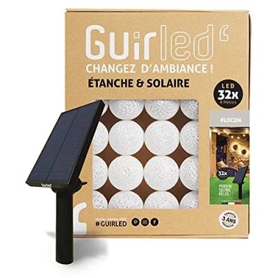 Imagen de GuirLED Guirnalda Bolas luminosa LED para exteriores Impermeable IP65 Panel solar de alta eficiencia Encendido y apagado automático Flocon 32