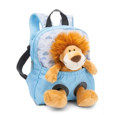 Imagen de NICI Mochila infantil azul 2 en 1 con león de peluche 25cm para guardería niñas y niños Zona lumbar suave correas ajustables 49848