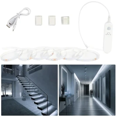 Imagen de Hoobabuy Tira LED con Sensor Movimiento y Luz, Batería Recargable, Iluminación debajo gabinete para Armario, Escaleras, Habitación Bebé, Cocina, 2M, Blanco Frío 6500K