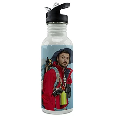 Imagen de LolaPix Botella Personalizada. Acero Inoxidable con Foto. Agua. Water Bottle. Cantimplora. Libre BPA. 600ml. Straw Stop Color Blanco