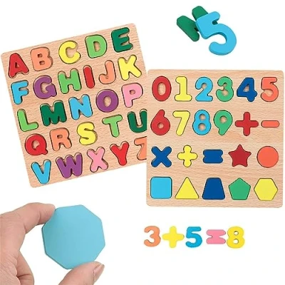 Imagen de TLHWIN Puzzle abecedario Madera,2 Piezas de Madera Alfabeto y números Rompecabezas Juego Mesa Aprendizaje Regalo Juguete Educativo para Niños