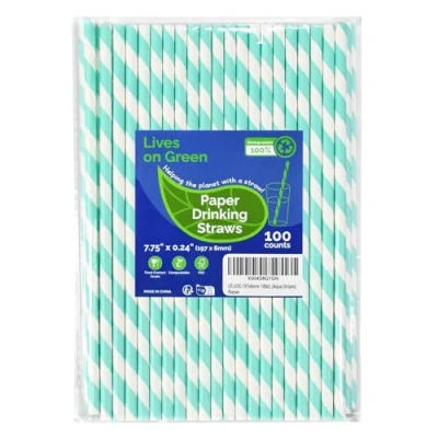 Imagen de Lives on Green Pajitas de papel desechables 19,7 cm, color azul claro, 100 unidades, ecológicas, para baby shower, fiestas, decoración, manualidades