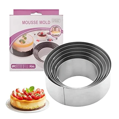 Imagen de Cortapastas Redondo,6pcs Cortador de Galletas Molde Moldes Reposteria Pastelería Anillo Mousse Acero Inoxidable,para Reposteria,Galleta,Donut,Cookie,Fondant,Tarta