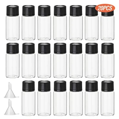 Imagen de Hyber&amp;Cara 20 Botellas de vidrio transparente 5 ml, pequeños frascos vacíos muestra con tapón rosca, mini embudos bonificación