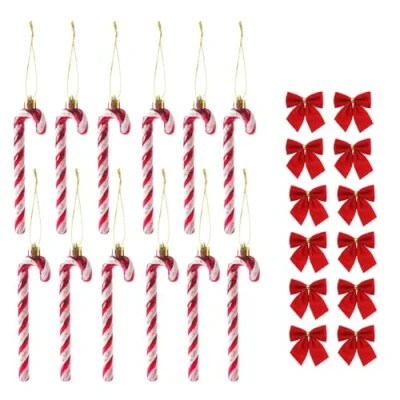 Imagen de AstarFavor 12 Piezas Bastones Caramelo para Decoración Arboles de Navidad, Colgantes Caramelo, con Lazos Rojos, Decoraciones Navidad Adornos (Rojo)