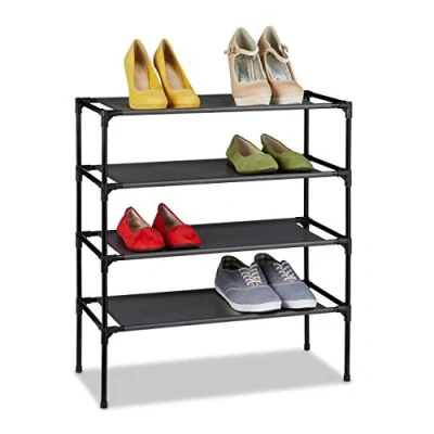 Imagen de Relaxdays Zapatero Tela Sistema Encaje, 4 Baldas, 12 Pares de Zapatos, Organizador Calzado 68x62x28 cm, Color Negro