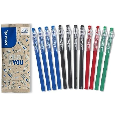 Imagen de Pilot FriXion Ball Stick 12 bolígrafos Tinta de gel borrable 4 azules, negros, 2 rojos, verdes el económico punta media para poner estuche escolar Suministro
