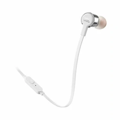 Imagen de Auriculares De botón JBL T210, botón, Con cable, Micrófono, Control remoto, Blanco y Plata
