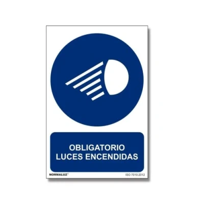 Imagen de Señal que indica Obligatorio Luces Encendidas, con tintas UV SEKURECO