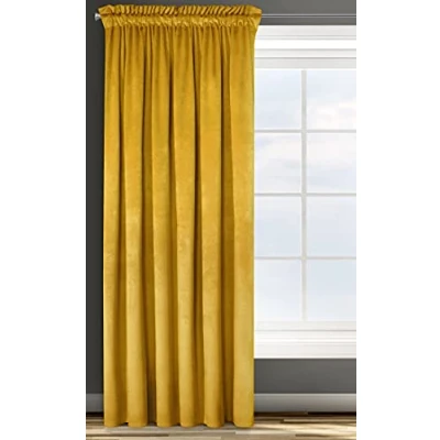 Imagen de Eurofirany Rosa Cortina Opaca Terciopelo con Cinta de 1 Unidad, Panel, Suave, Drapeado, Clásico, Elegante, Salón, Dormitorio, 200 g/m², 135x300 cm, Amarillo Mostaza