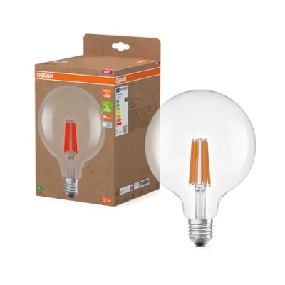 Imagen de OSRAM en forma clásica de globo, con filamento LED decorativo, A, E27, 2,2 W, 470 lm, 2700 K, blanco cálido. Sin calentar, 100% luz inmediatamente. Parpadeo bajo.